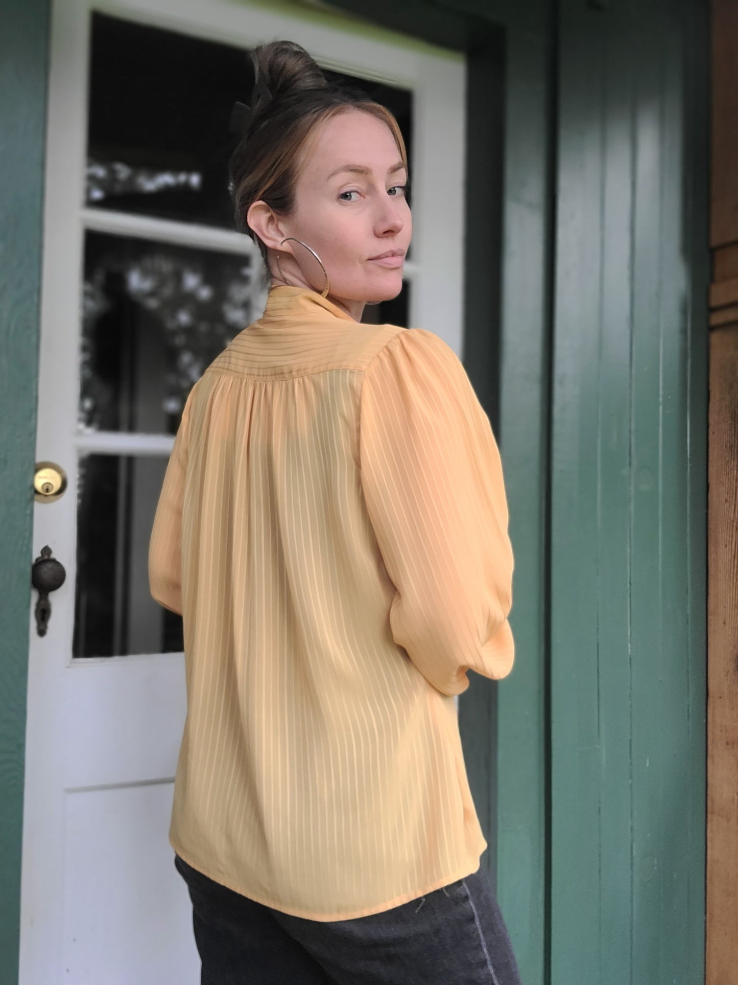 The Aziza Vintage Sheer Mustard Blouse L-XL