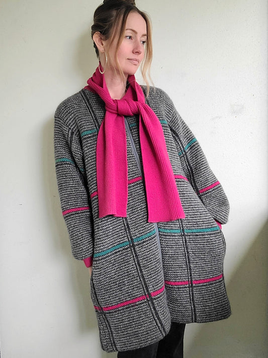 The Sandra 90s Vintage Grid Wool Zip Up Sweater L