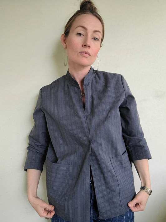 The Zelda Handmade Mandarin Collar Apron Pocket Shirt M