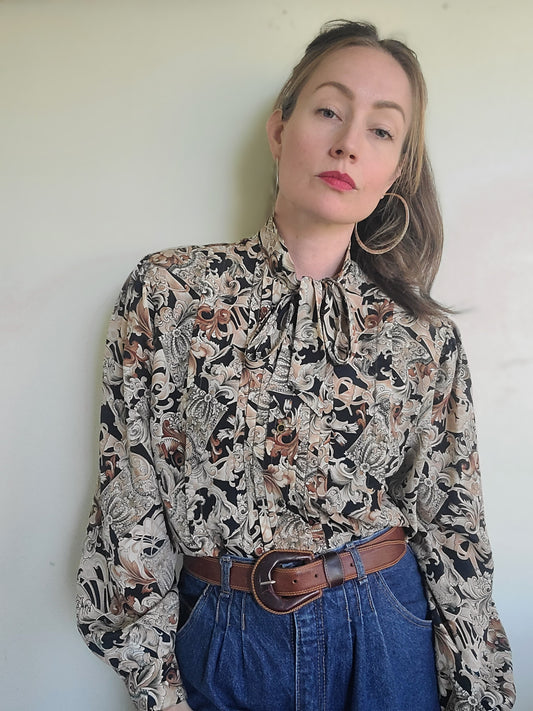 The Robin Vintage 80s Ascot Tie Blouse L