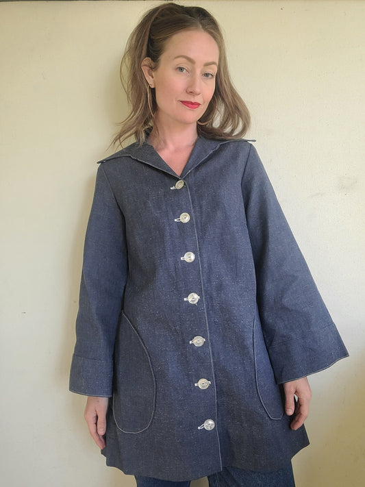 The Gretta Handmade Vintage Flared Button Down Denim Trench S-M
