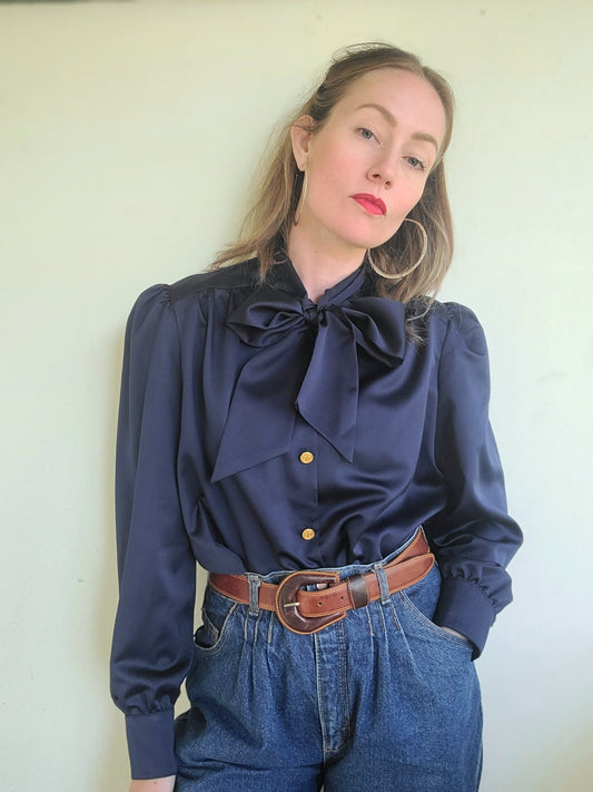 The Dalia Vintage French Ascot Tie Blouse L