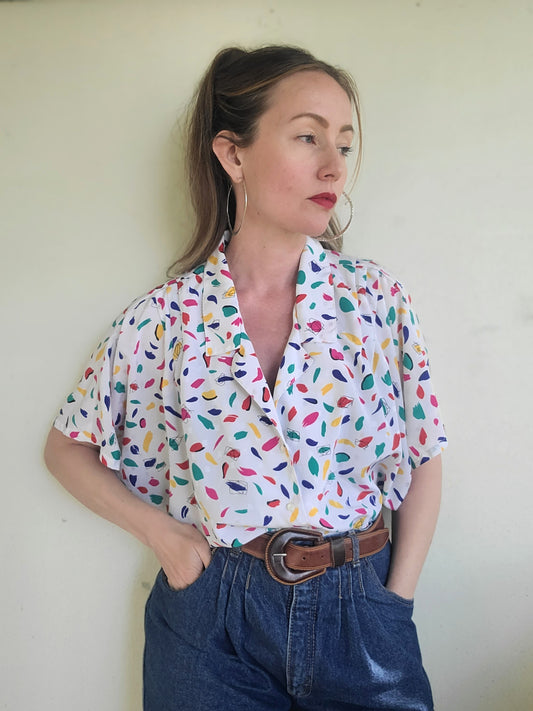 The Gemma Vintage 80s Primary Color Summer Blouse XL-2X