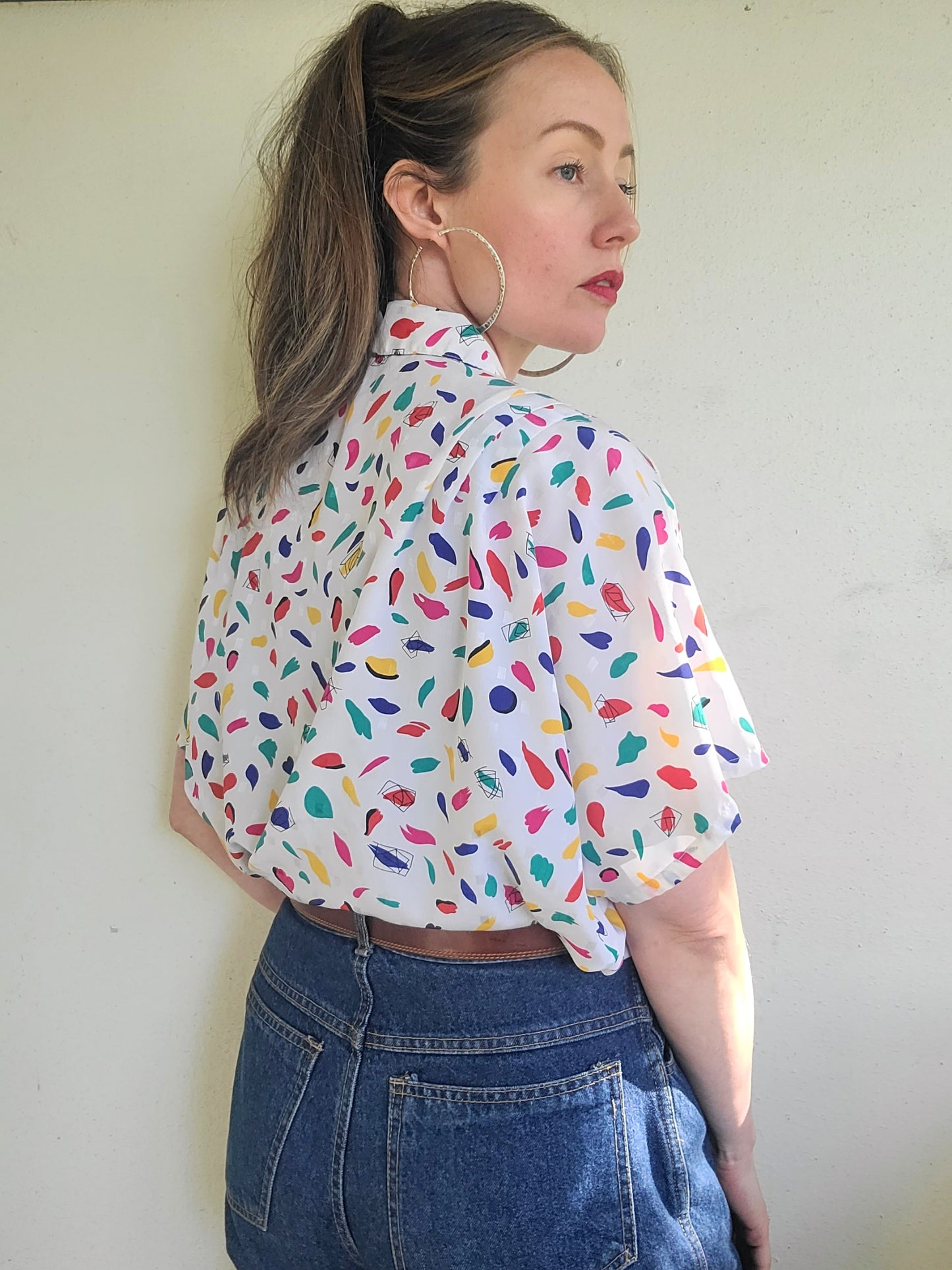 The Gemma Vintage 80s Primary Color Summer Blouse XL-2X