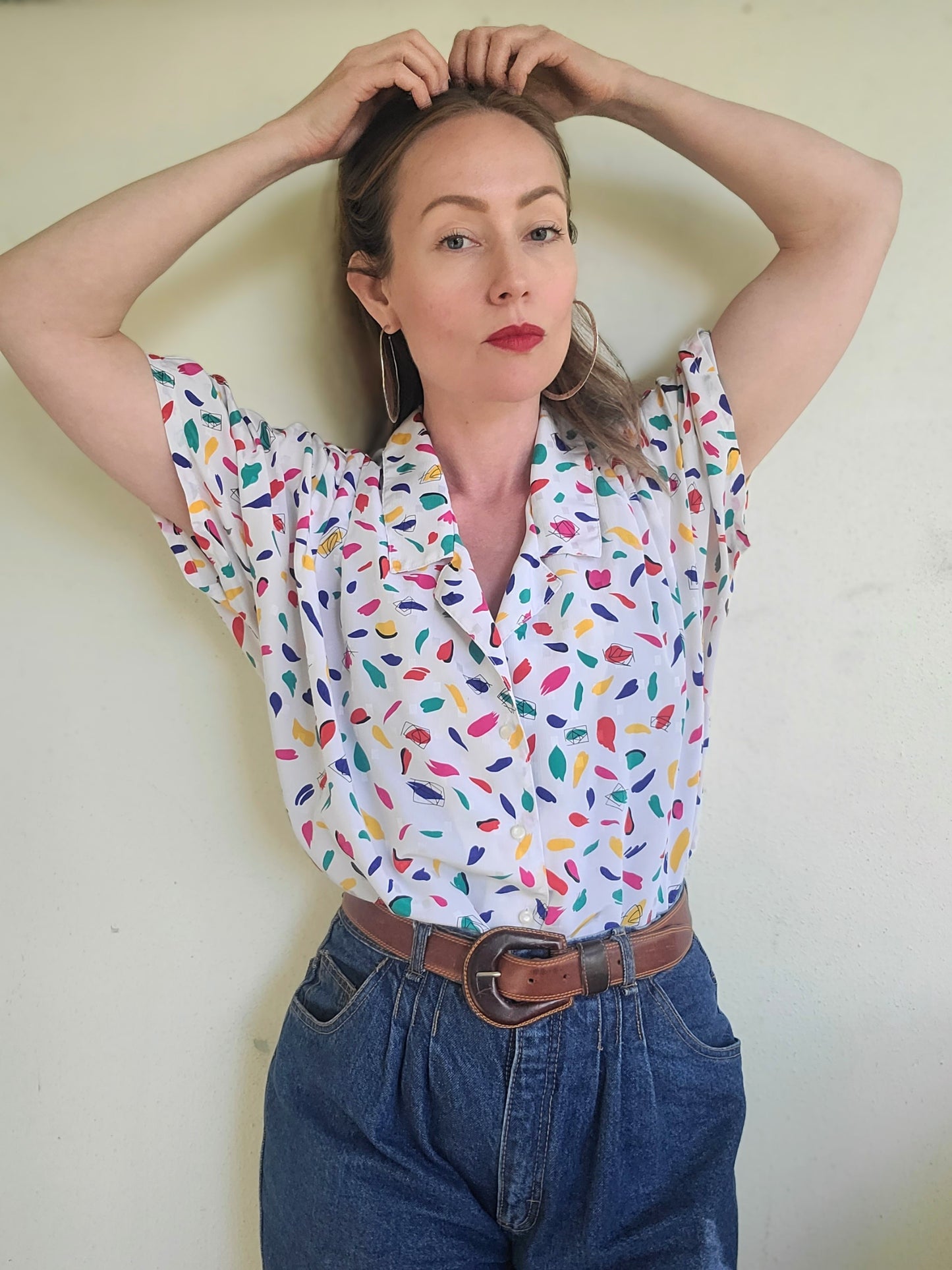 The Gemma Vintage 80s Primary Color Summer Blouse XL-2X