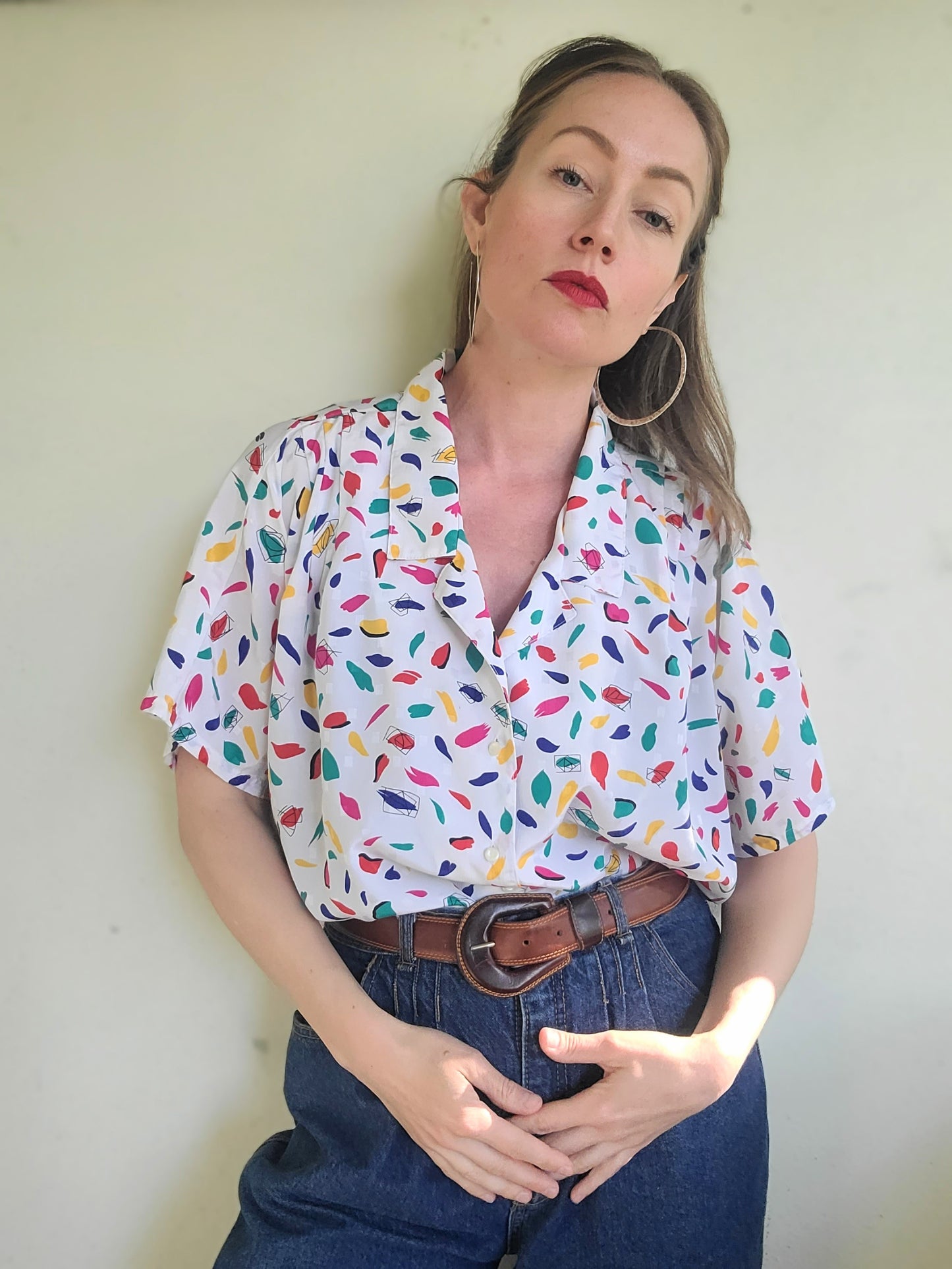 The Gemma Vintage 80s Primary Color Summer Blouse XL-2X