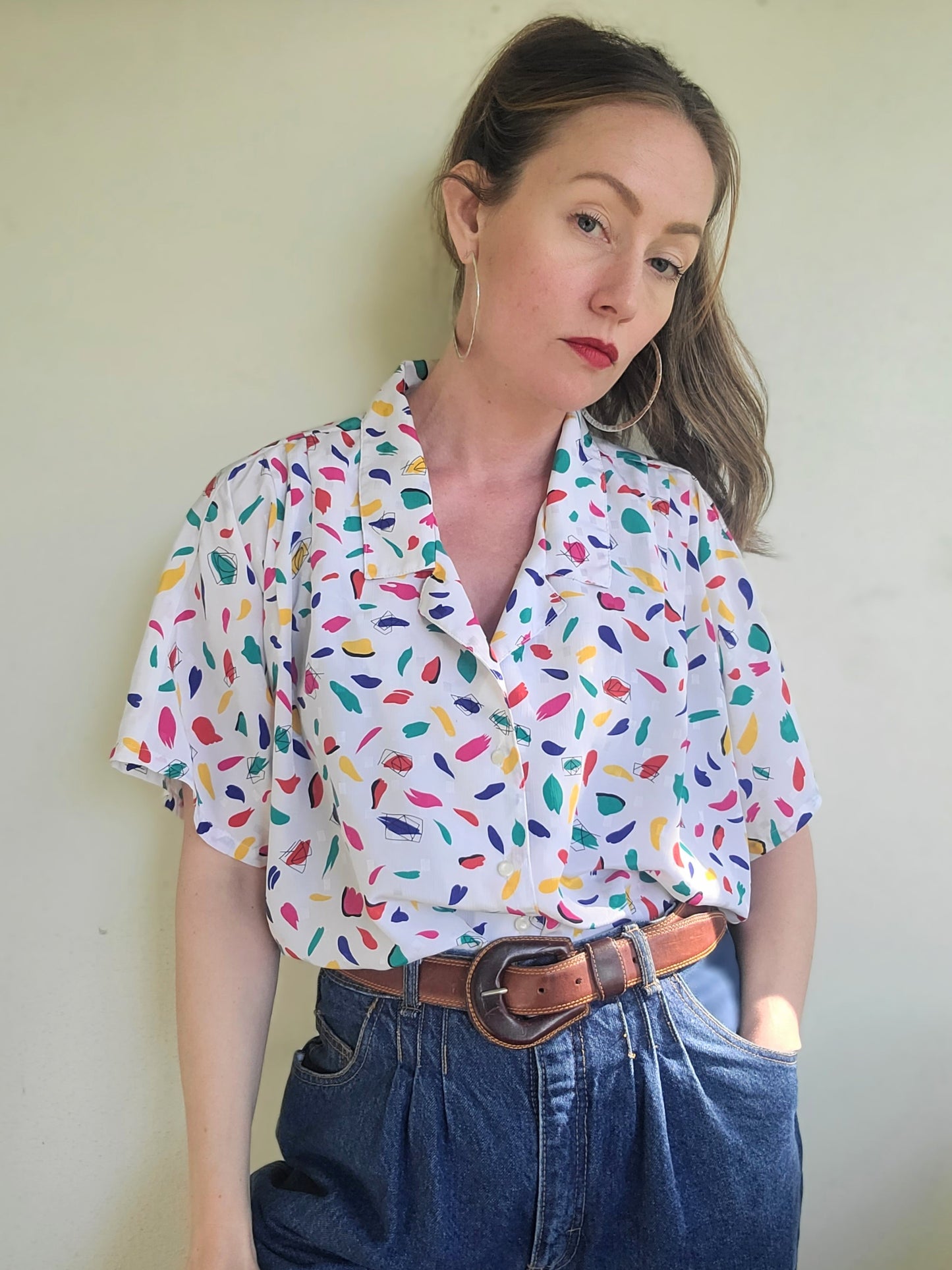 The Gemma Vintage 80s Primary Color Summer Blouse XL-2X