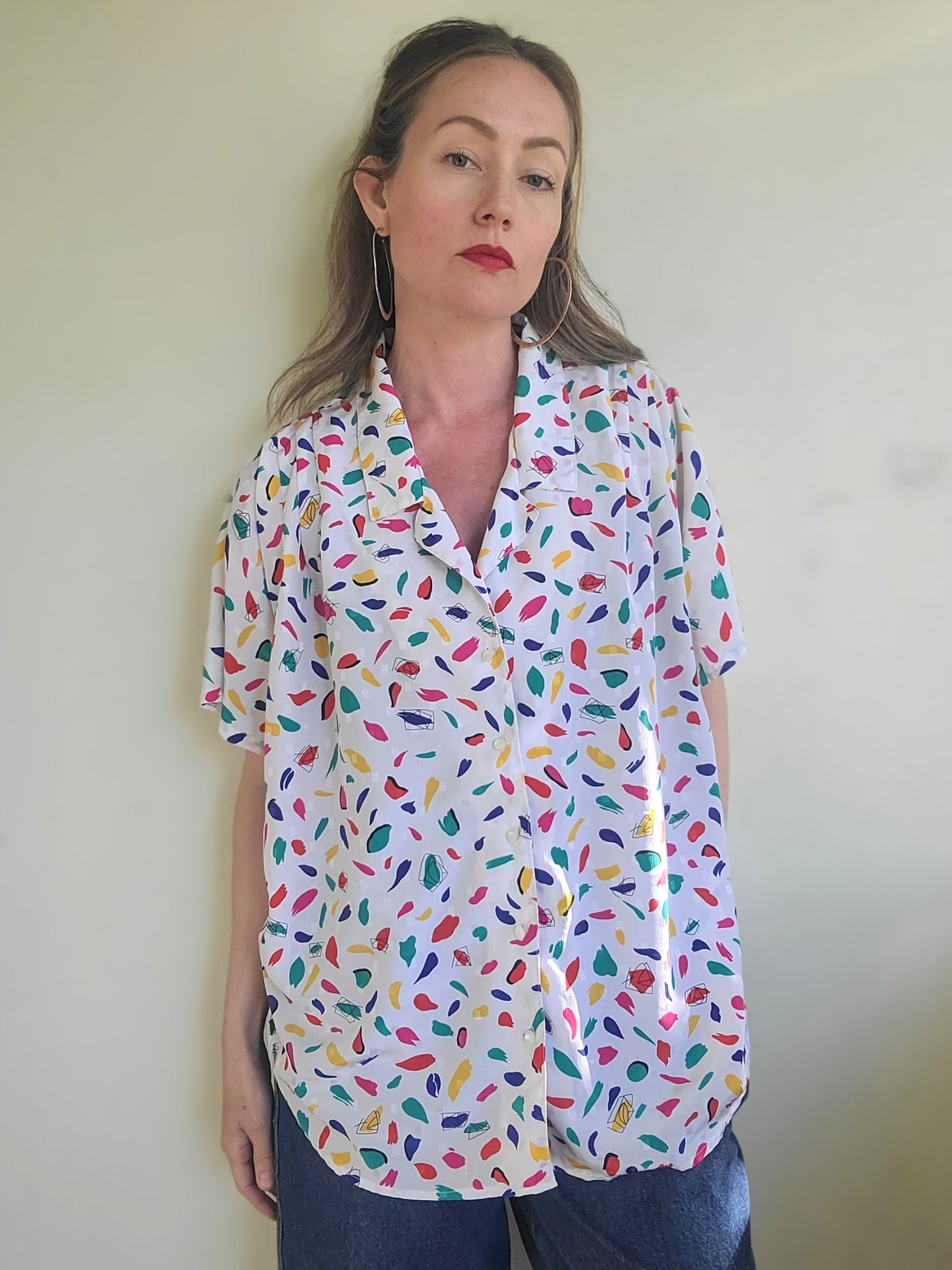 The Gemma Vintage 80s Primary Color Summer Blouse XL-2X