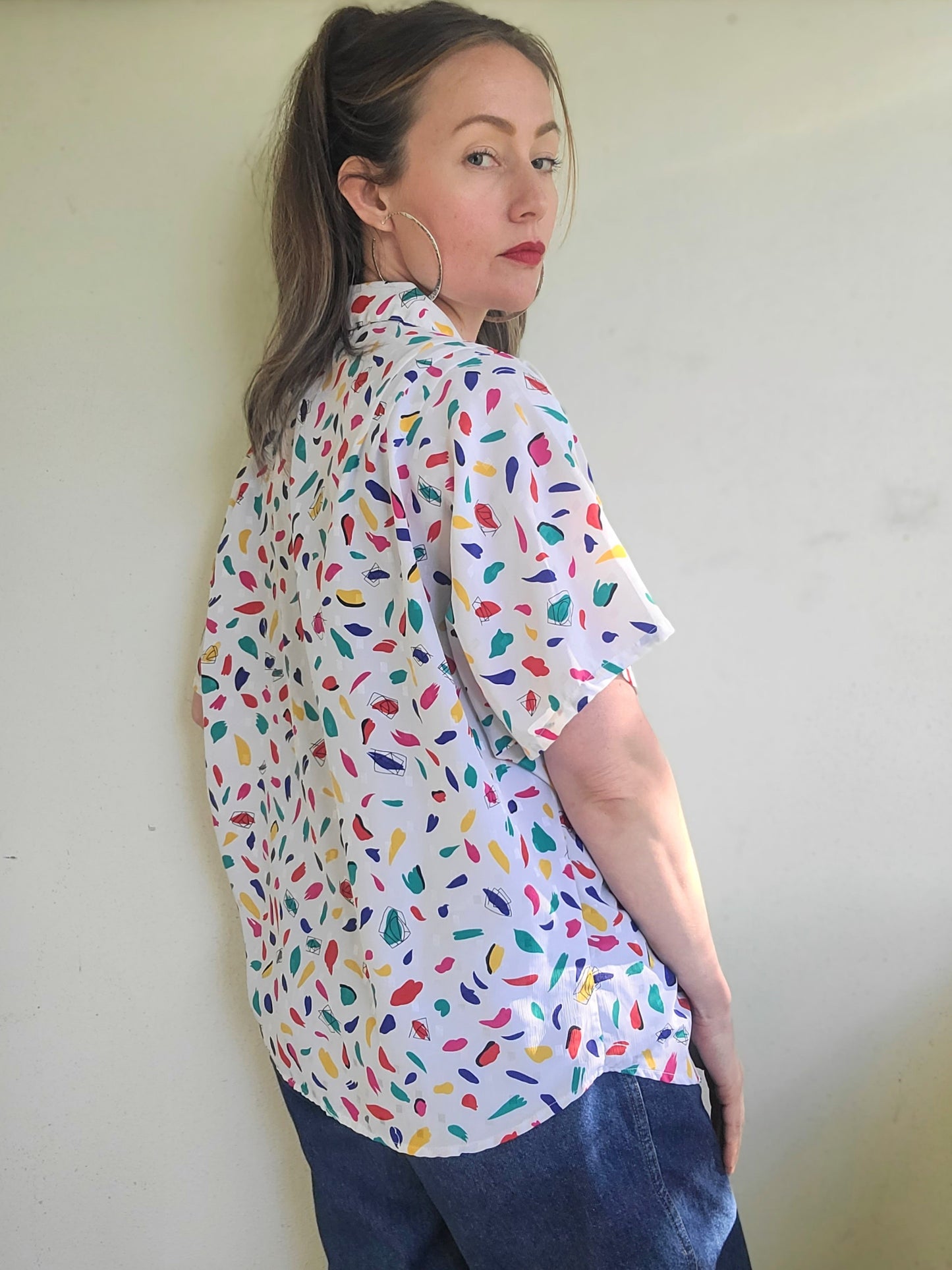 The Gemma Vintage 80s Primary Color Summer Blouse XL-2X