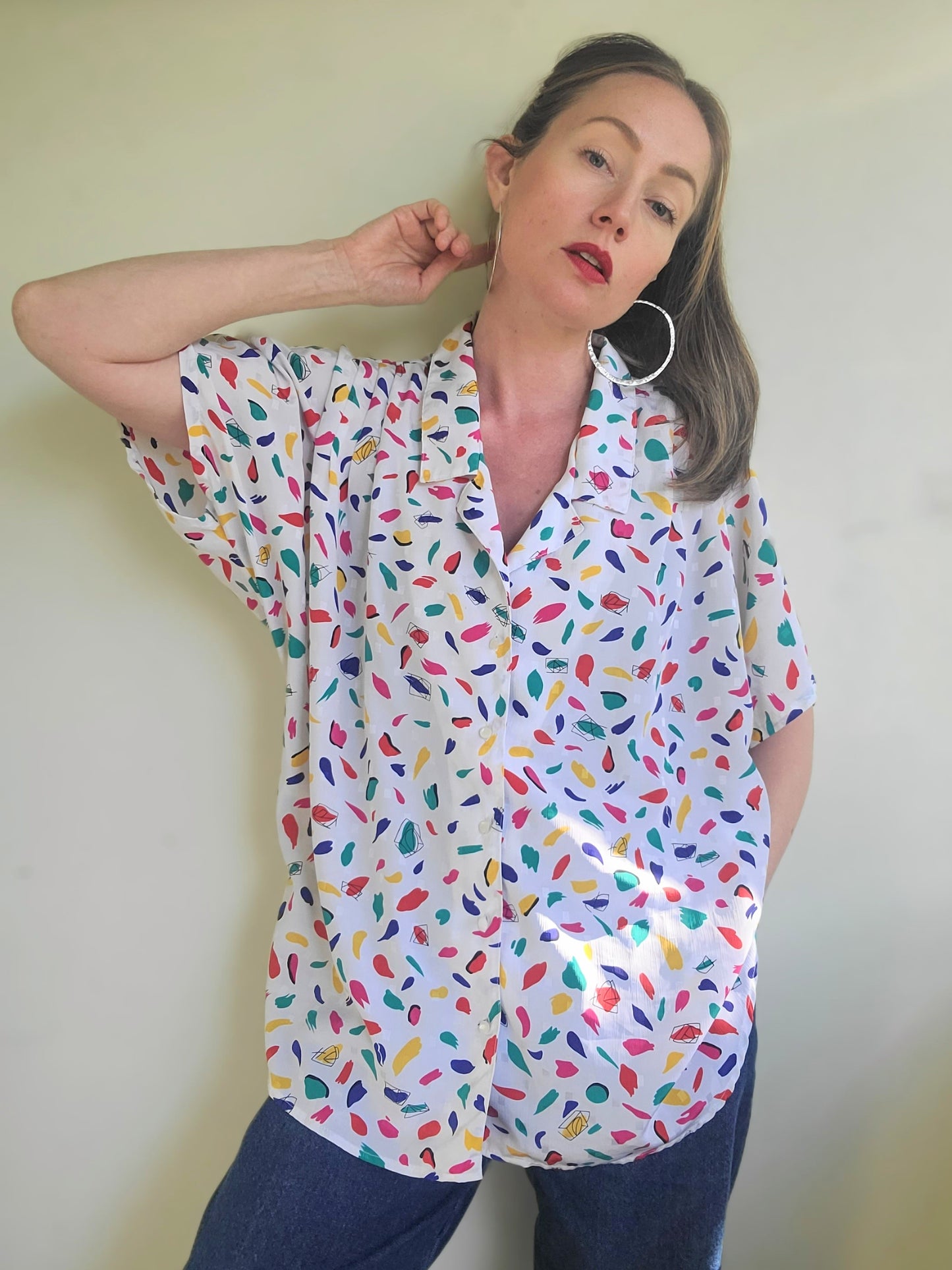 The Gemma Vintage 80s Primary Color Summer Blouse XL-2X