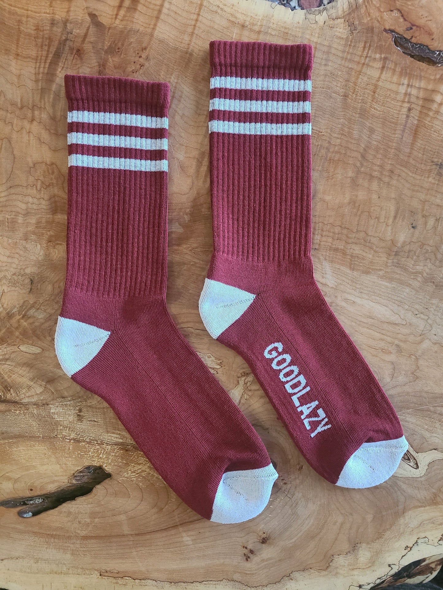 The GoodLazy Retro Athletic Organic Cotton Crew Sock - Dark Red