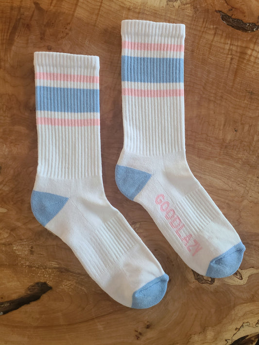 The GoodLazy Retro Athletic Organic Cotton Crew Sock - White
