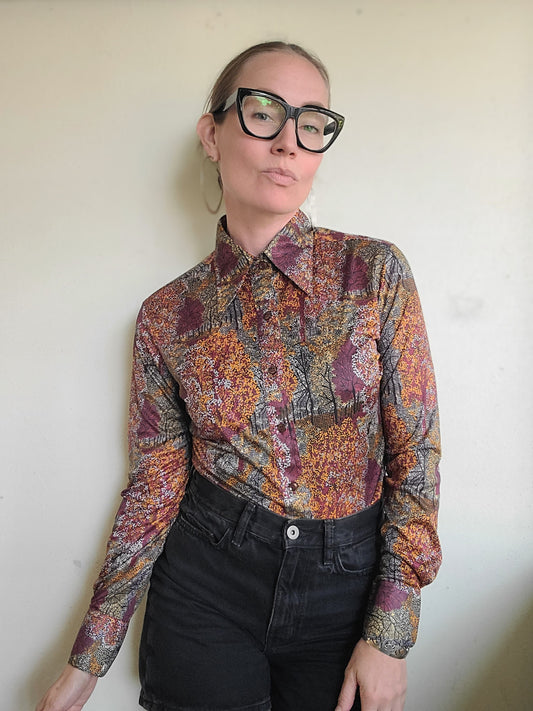 The Elles Belles Vintage 70s Dagger Collar Button Down Blouse S/M