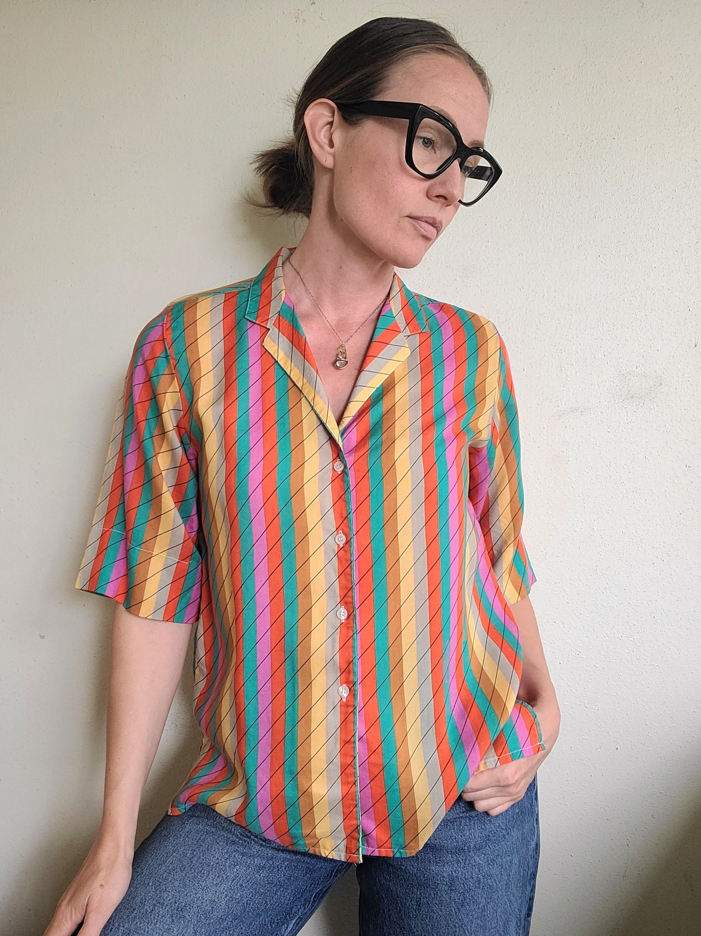 The Philippe Ronsard Rainbow Vintage 70s Blouse S/M