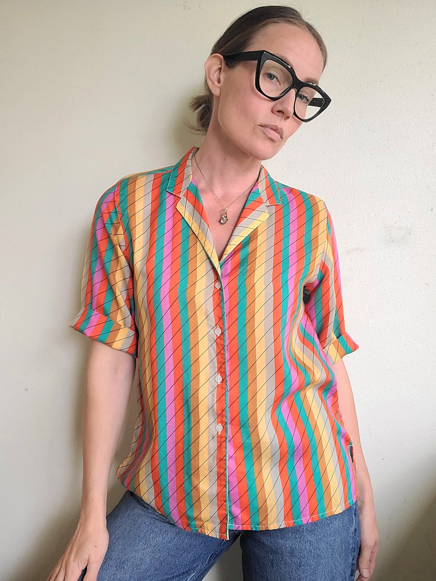 The Philippe Ronsard Rainbow Vintage 70s Blouse S/M