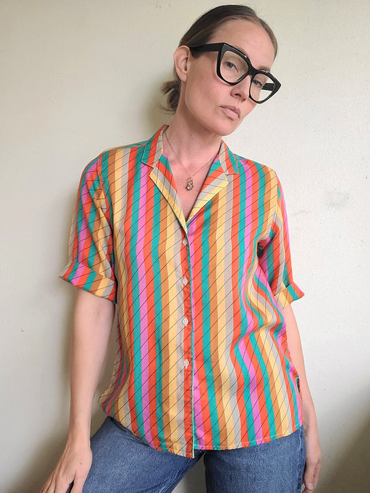 The Philippe Ronsard Rainbow Vintage 70s Blouse S/M