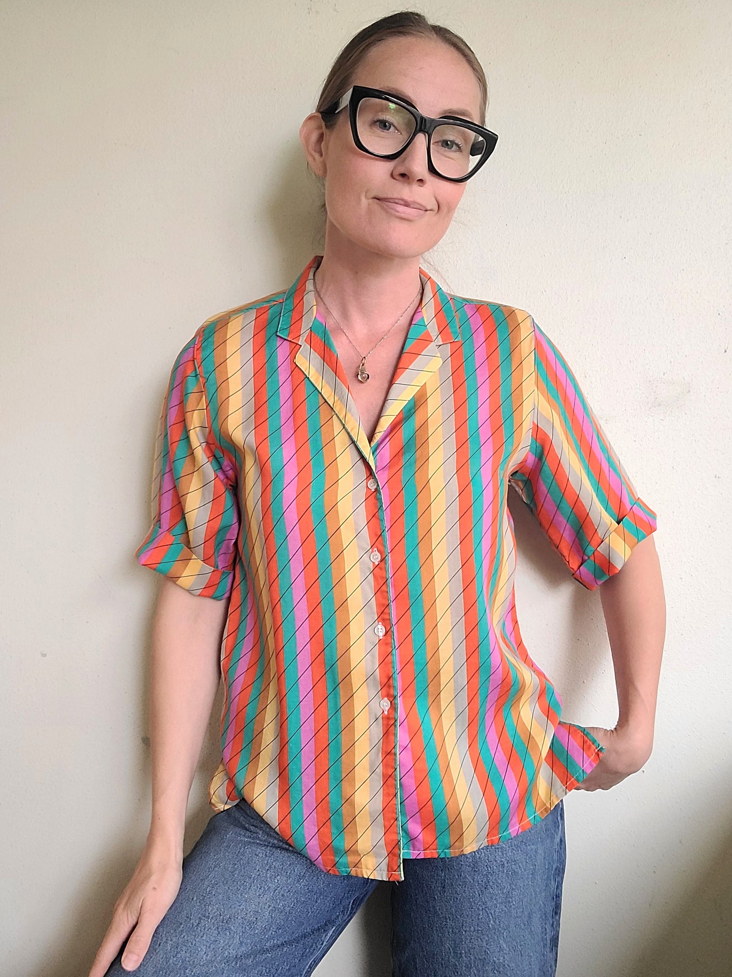 The Philippe Ronsard Rainbow Vintage 70s Blouse S/M