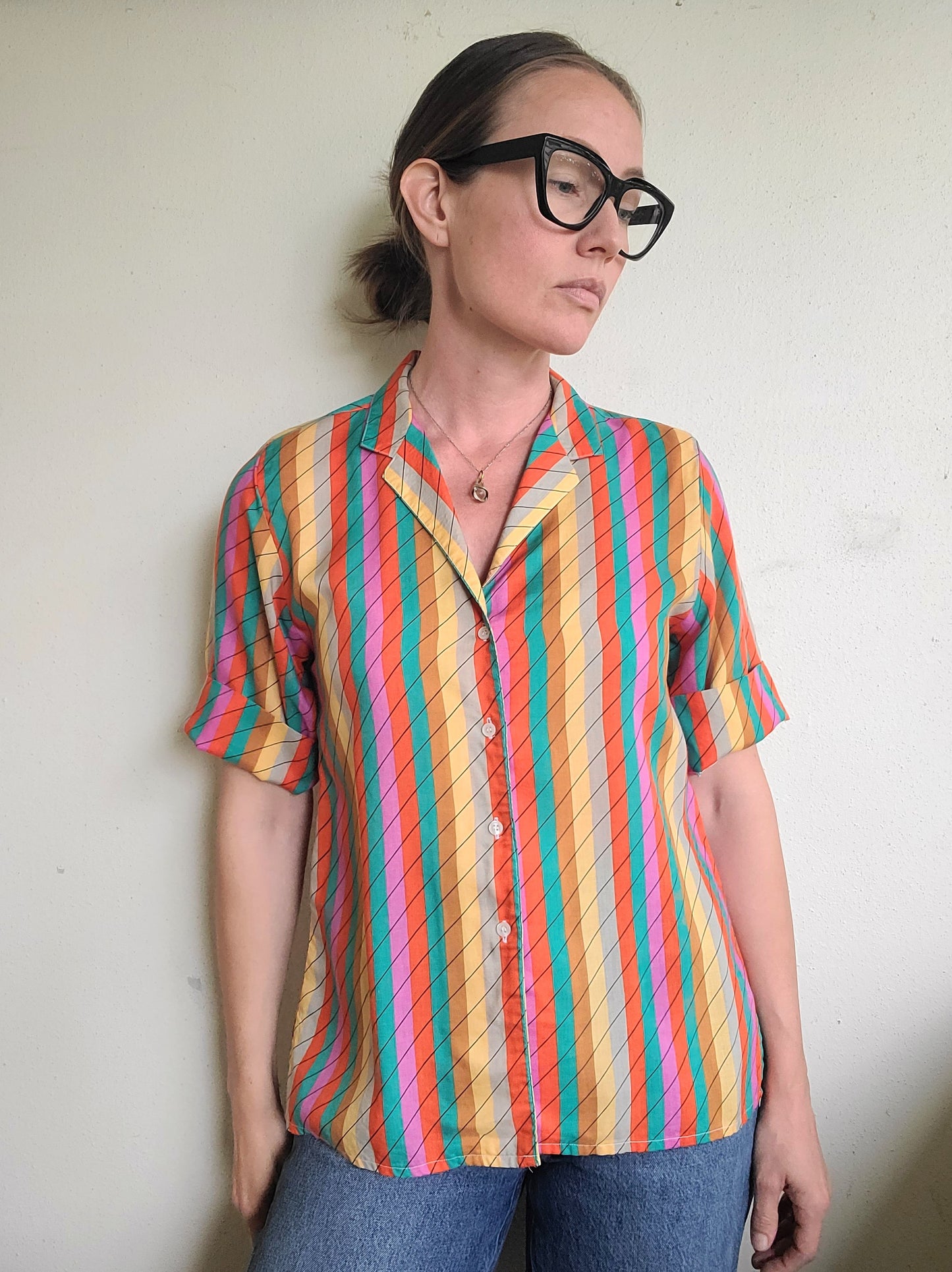 The Philippe Ronsard Rainbow Vintage 70s Blouse S/M