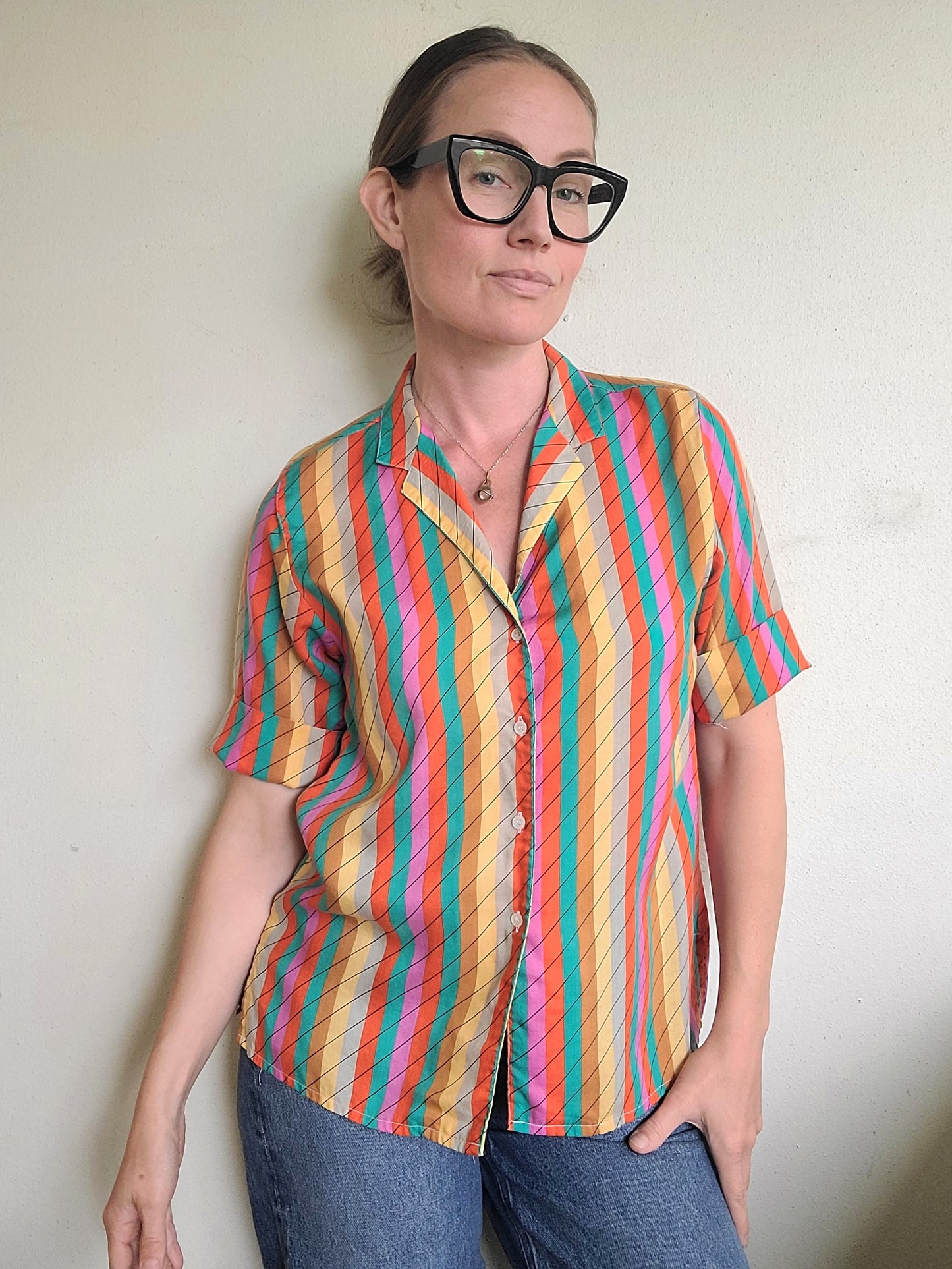 The Philippe Ronsard Rainbow Vintage 70s Blouse S/M