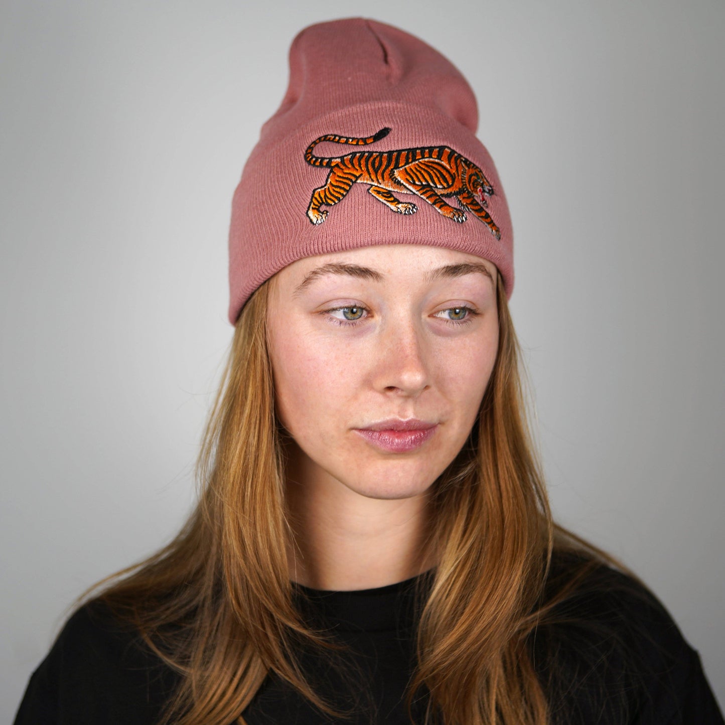 Tiger Beanie: Dusty Pink
