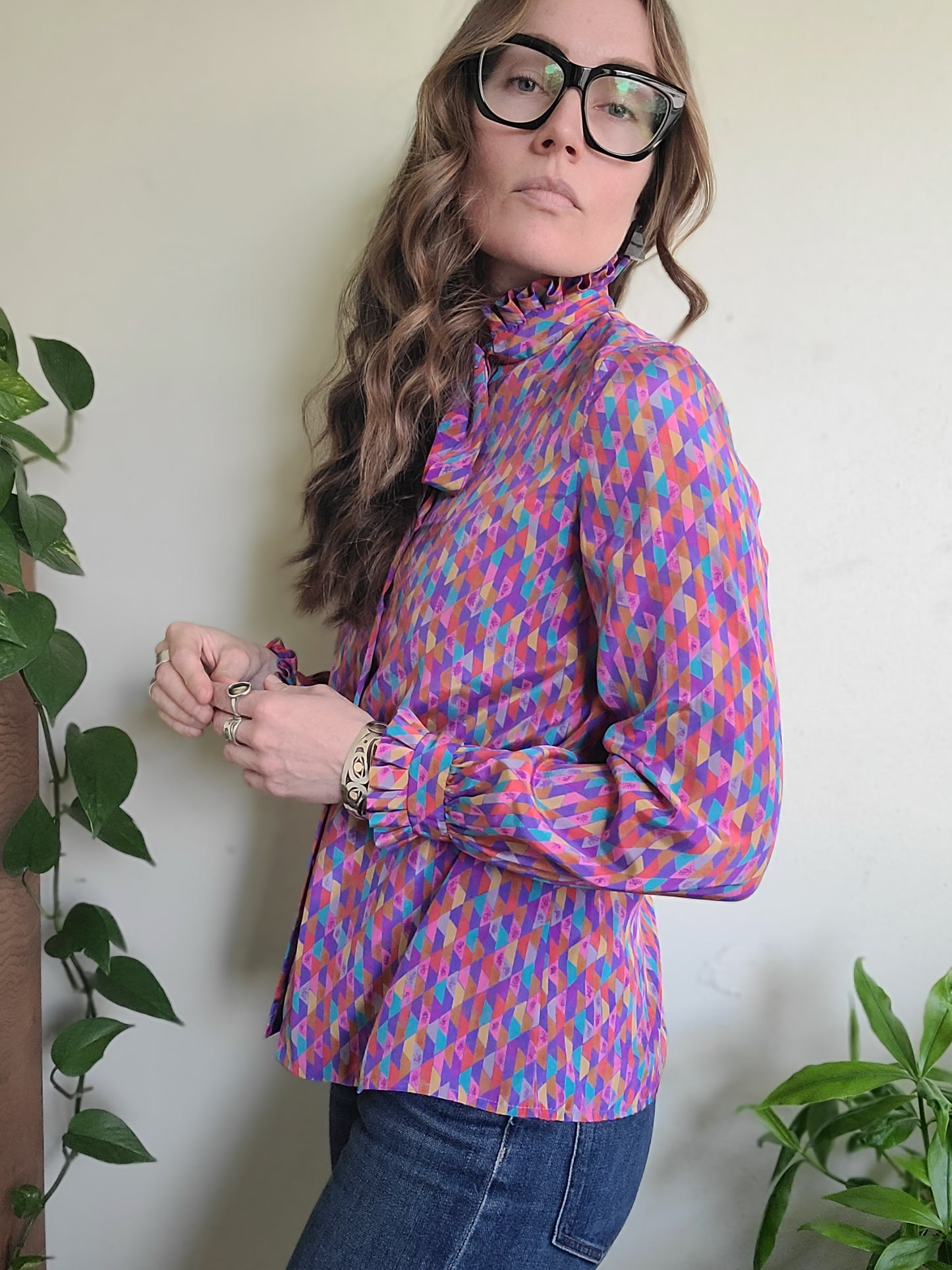 The Rainbow 1960s Vintage Blouse by Abe Schrader XS Petite
