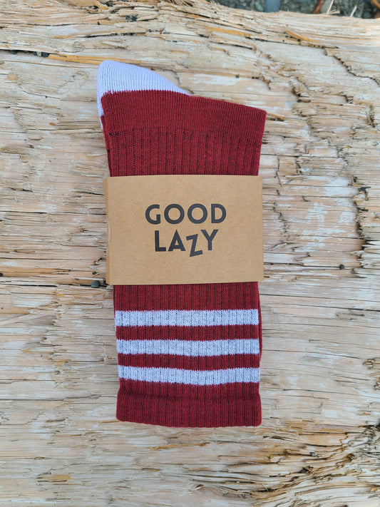 The GoodLazy Athletic Retro Organic Cotton Crew Sock - Dark Red