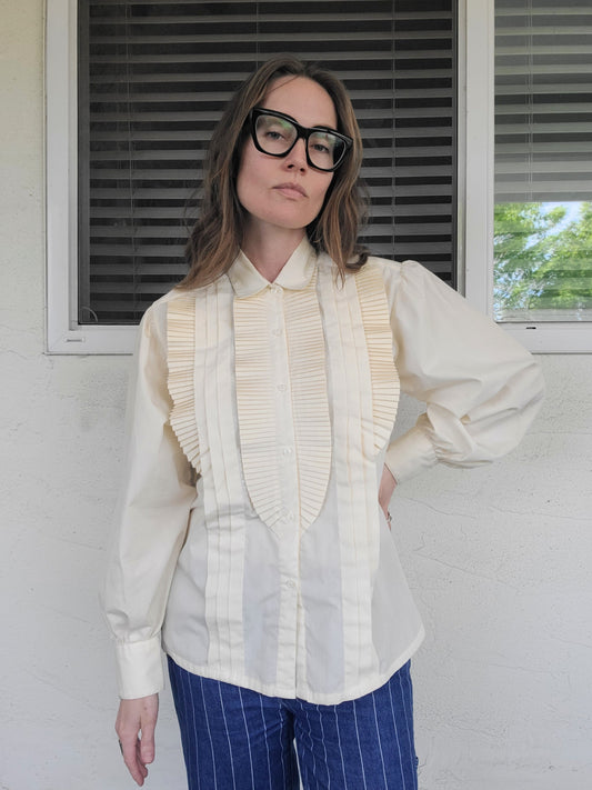 The 80s does 1800s Vintage Pleated Bib Blouse M
