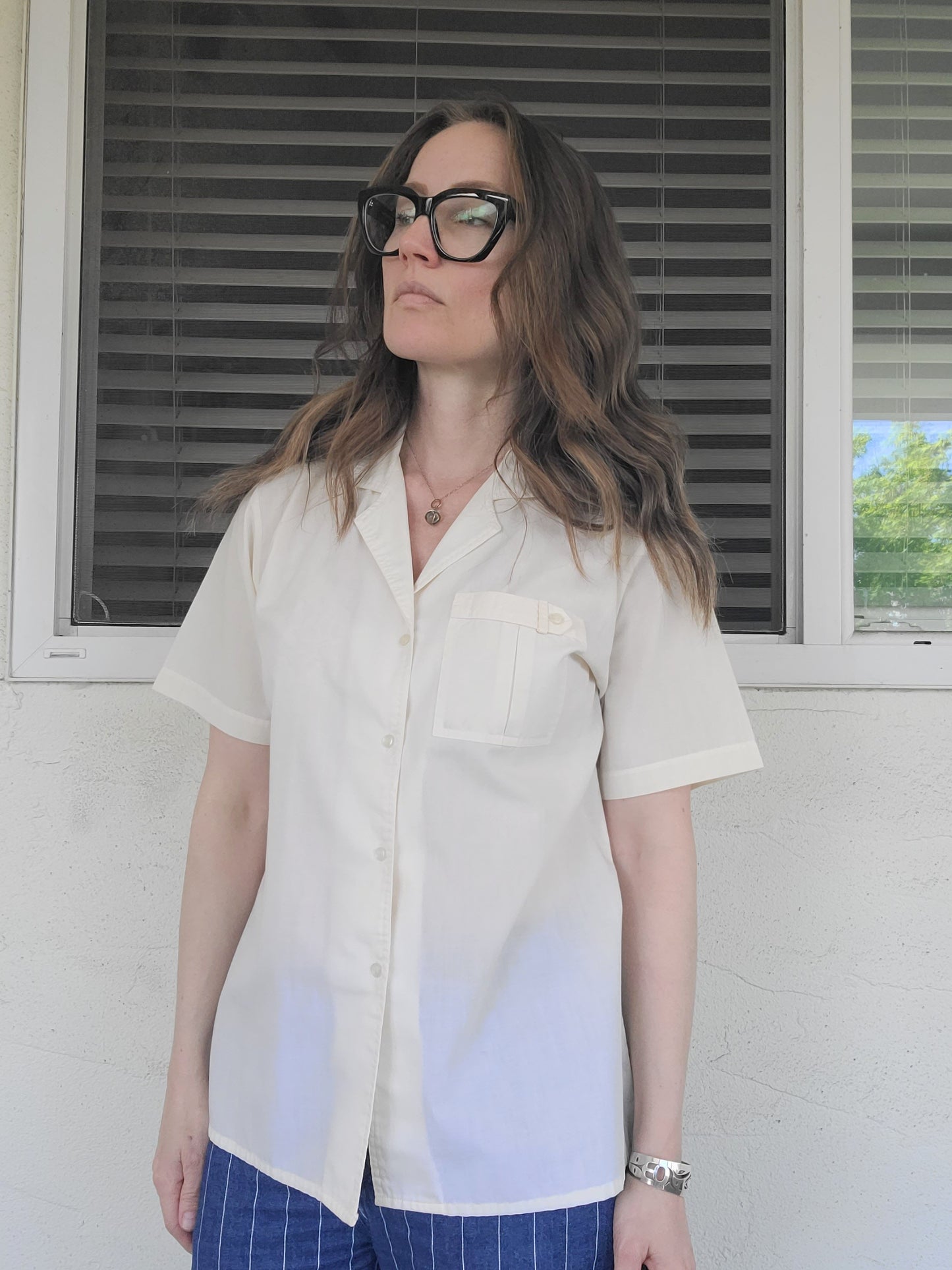 The Susan Poly Cotton Button Down 80s Blouse M/L