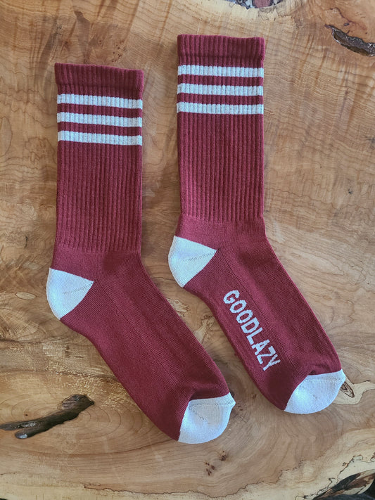 The GoodLazy Retro Athletic Organic Cotton Crew Sock - Dark Red