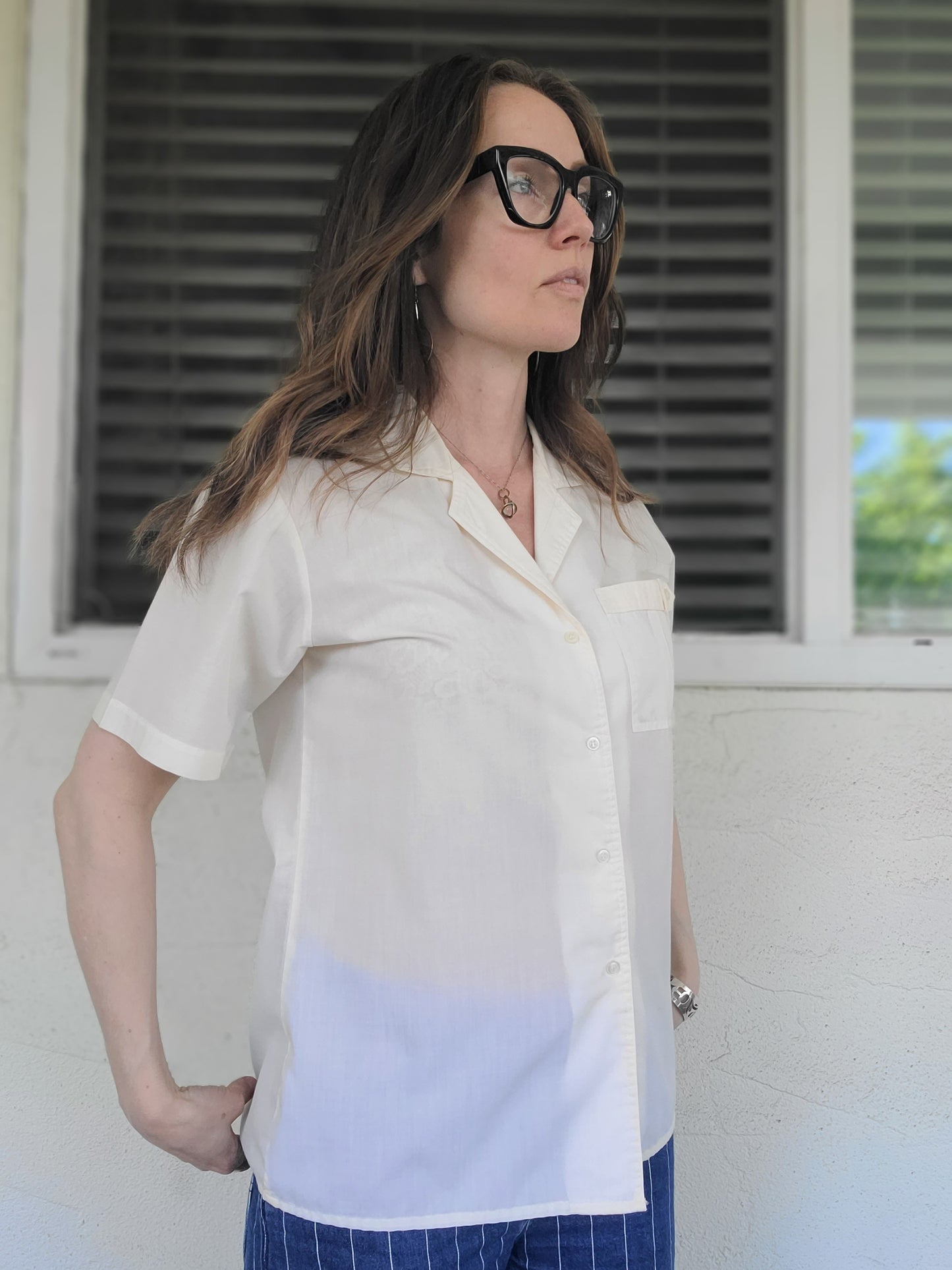 The Susan Poly Cotton Button Down 80s Blouse M/L