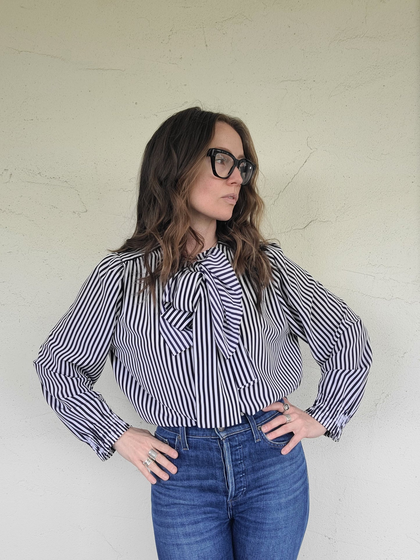 The Lady Mary Vintage Ascot Tie Stripe Blouse by Louis Feraud L