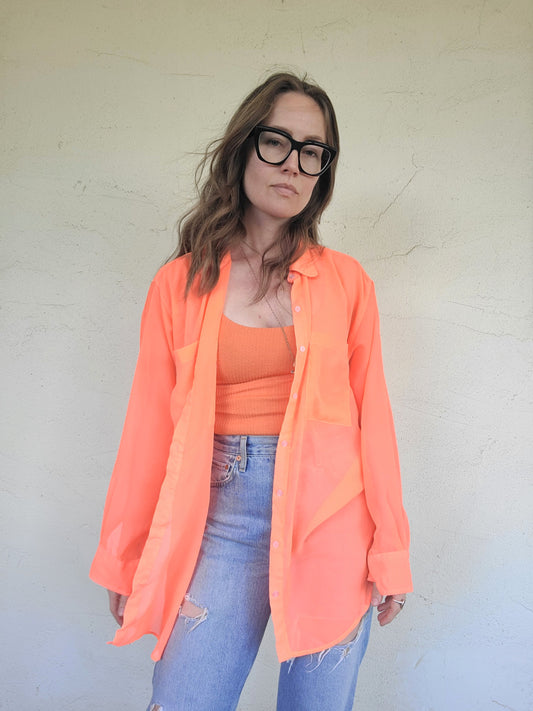The Coral Y2K Vintage American Apparel Chiffon Button Down XS-XL
