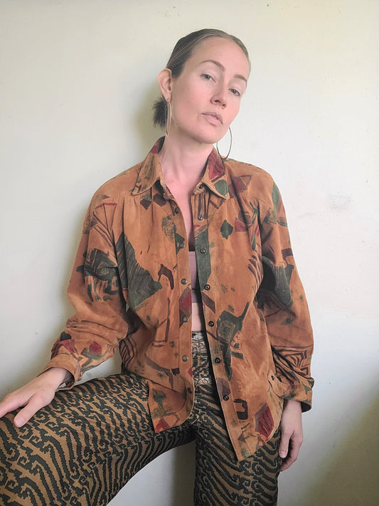 The Southwestern VTG 80s Handmade Suede Shirt Jacket S/M