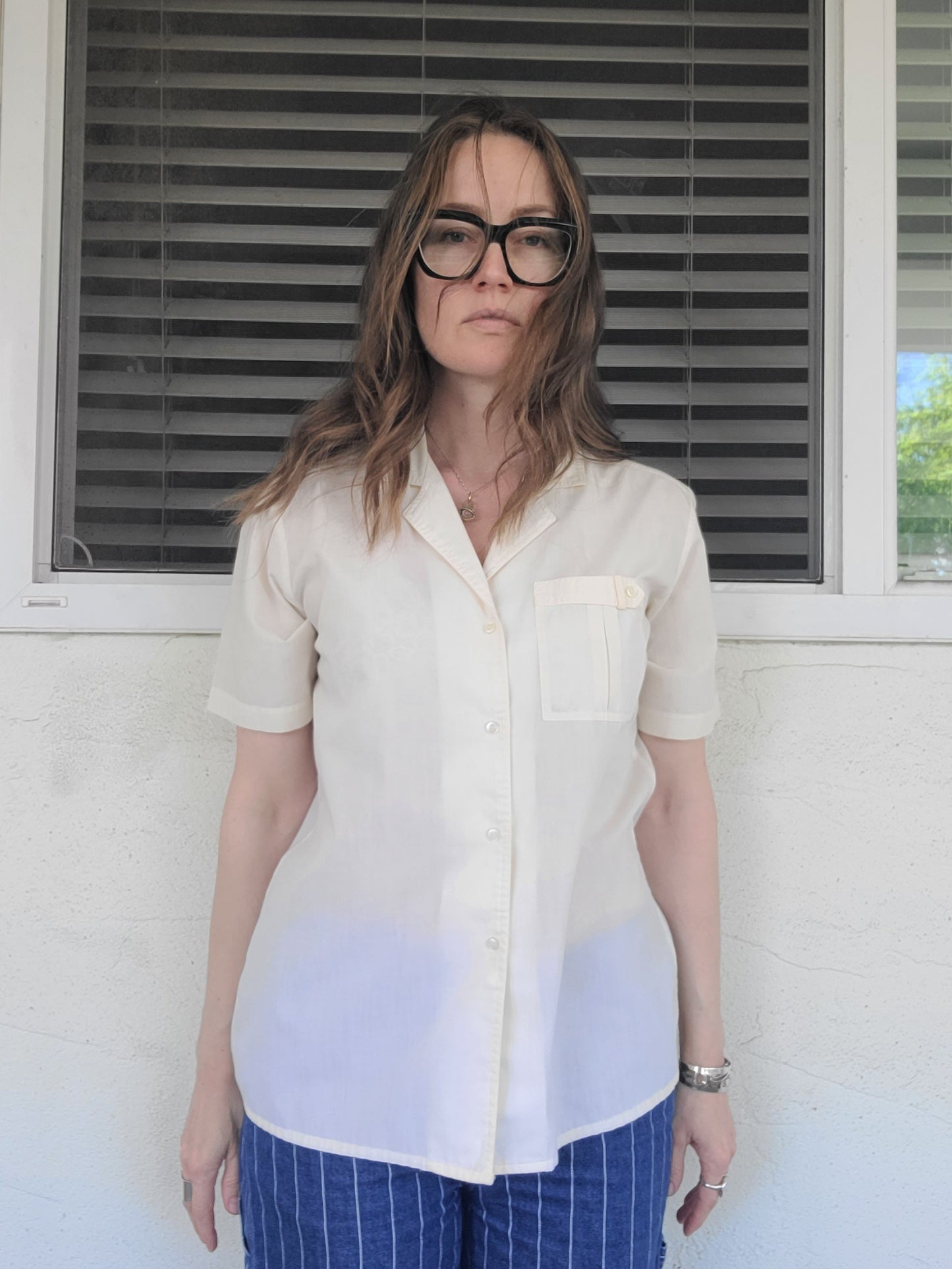 The Susan Poly Cotton Button Down 80s Blouse M/L