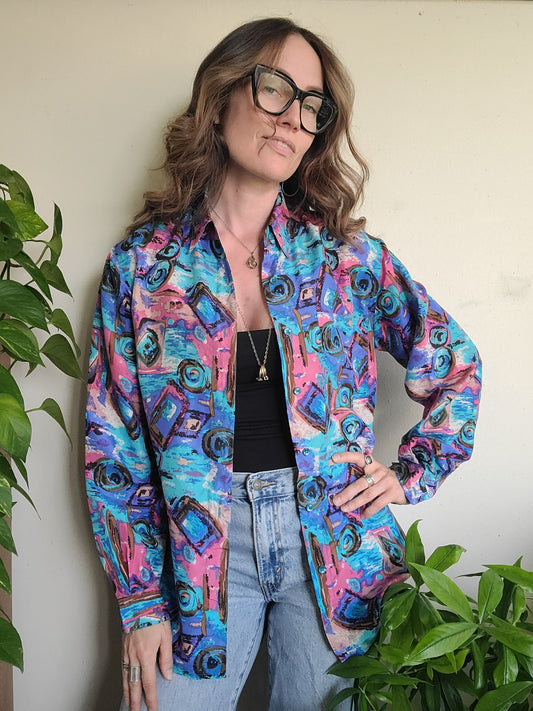 The Living Color Vintage 90s Lady Foot Locker Silk Blouse S/M