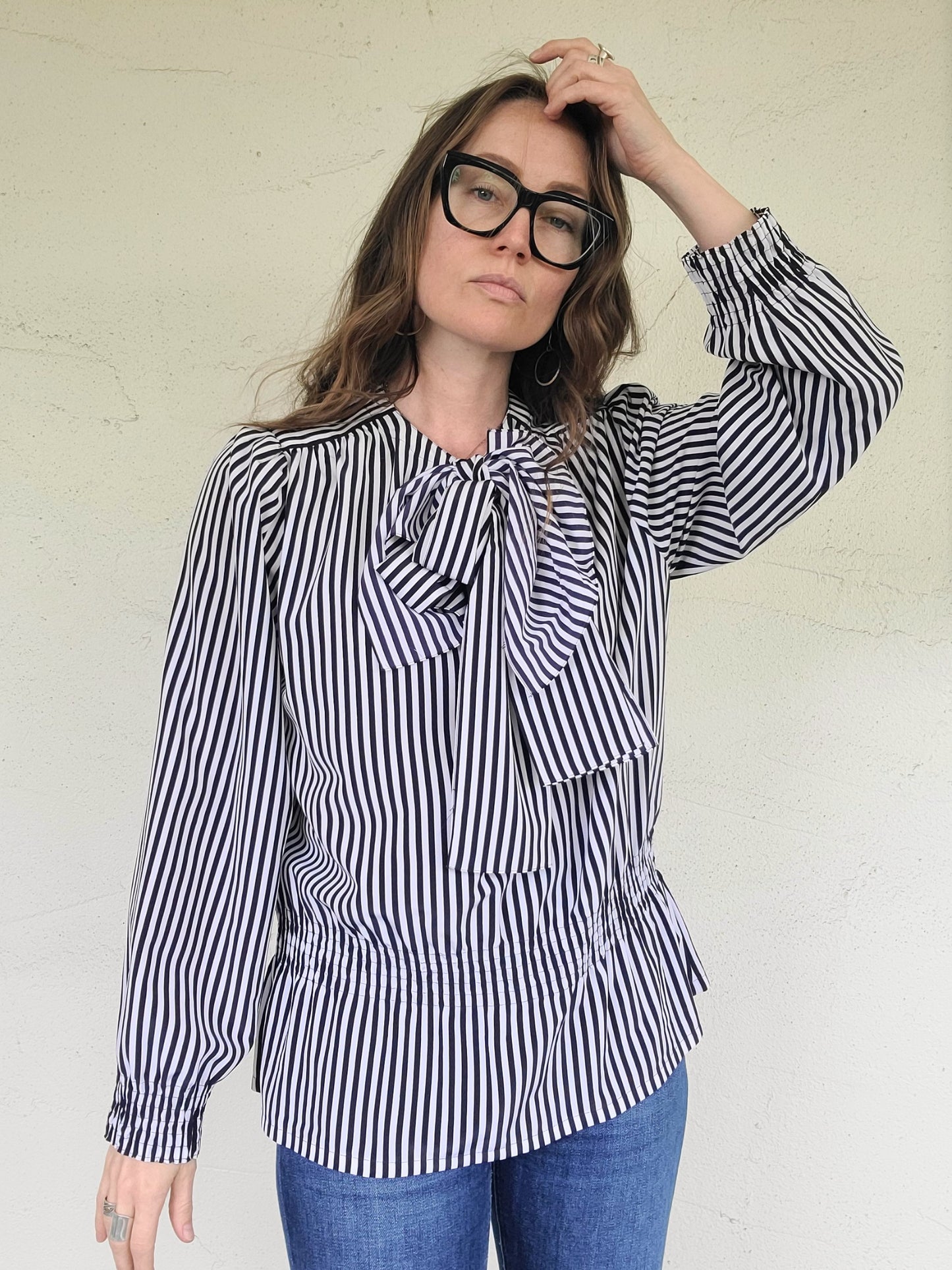 The Lady Mary Vintage Ascot Tie Stripe Blouse by Louis Feraud L