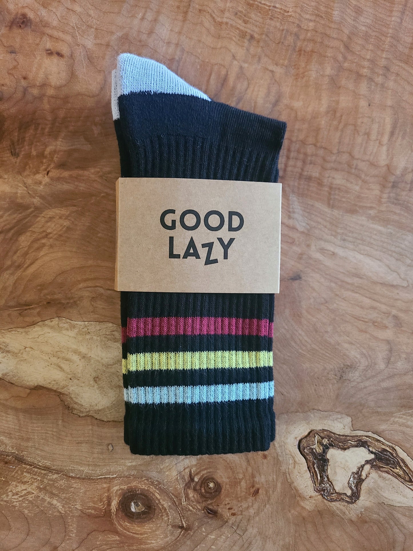 The GoodLazy Retro Athletic Organic Cotton Crew Sock - Black