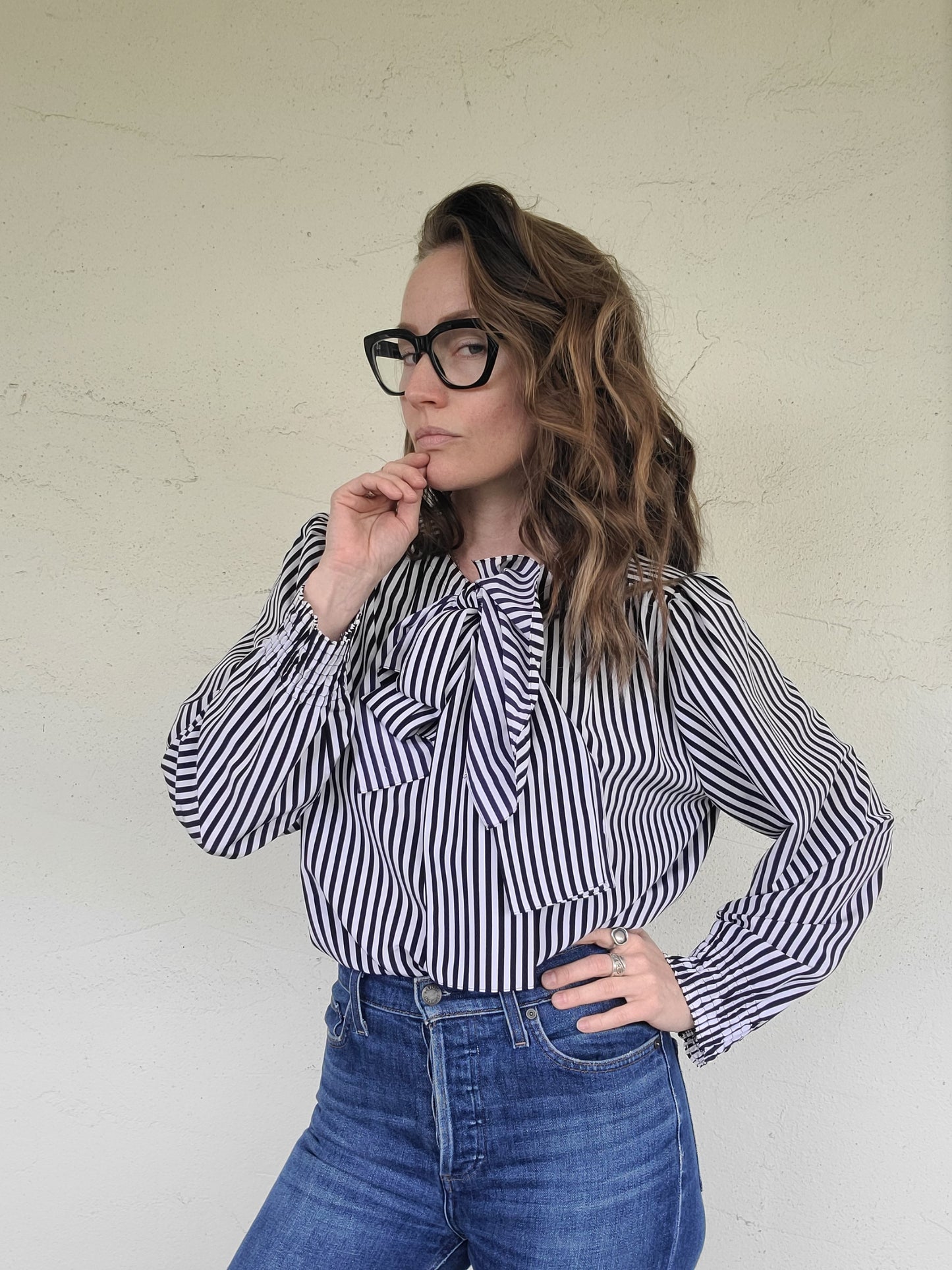 The Lady Mary Vintage Ascot Tie Stripe Blouse by Louis Feraud L