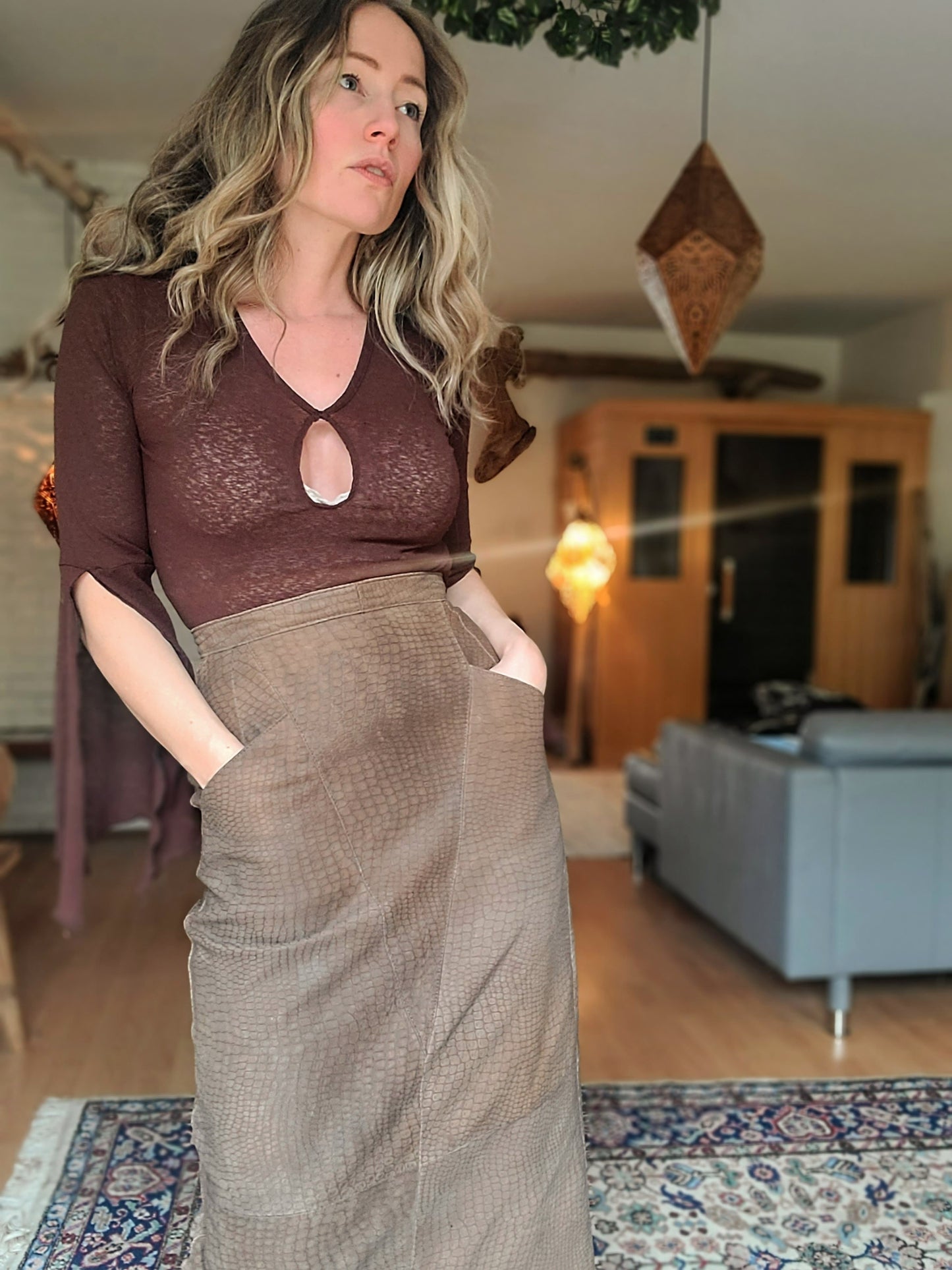 The Taupe Crocodile 80s Pencil Skirt XS